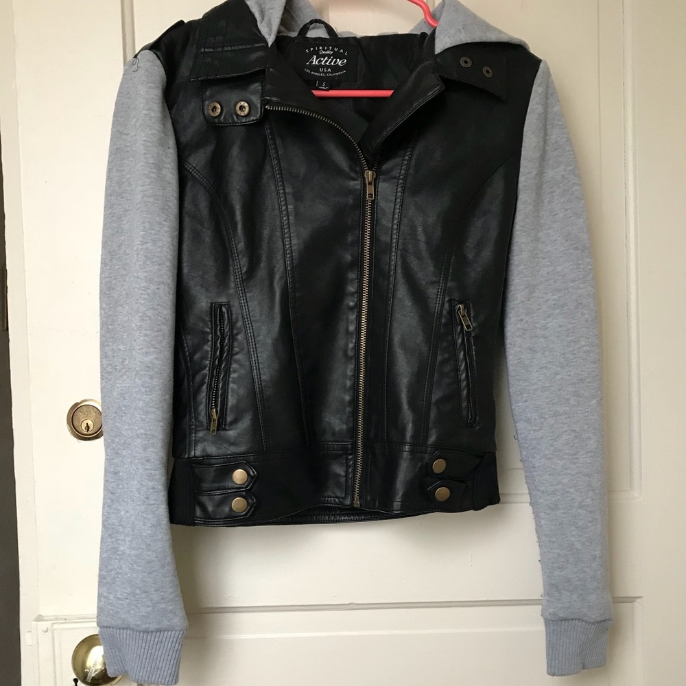 Sweatshirt and Faux leather jacket